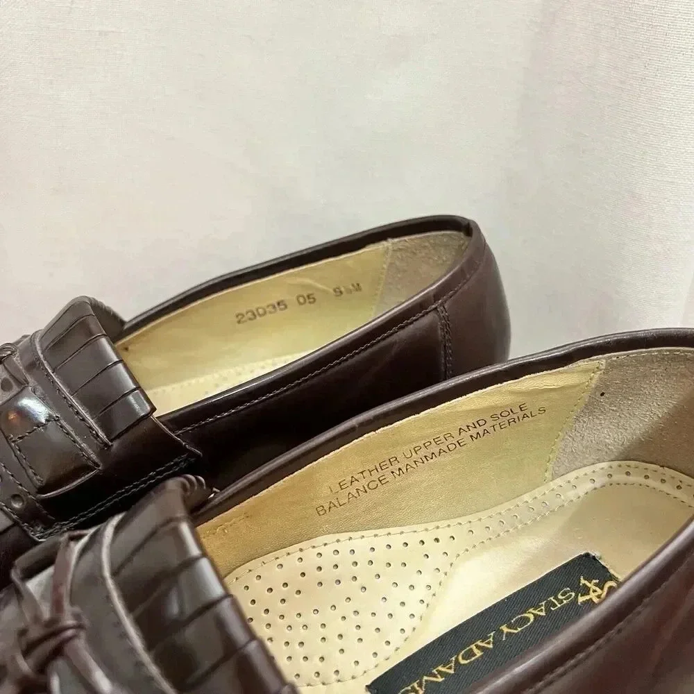 Vintage Stacy Adams Oxford Dress Shoes Loafer Mens Size 9.5 M Brown Slip On Heel